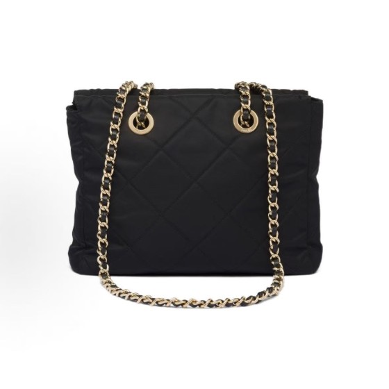 PRADA Re-Edition 1995 Chaine Metal logo diamond-patterned Tote bag, Tote bag, shopping bag, wandering bag, parachute bag, crossbody single-shoulder bag, women\'s black style